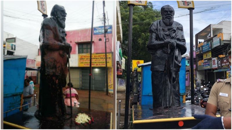 Photo of तमिलनाडु में पेरियार की मूर्ति पर चढ़ाया भगवा रंग, भड़के डीएमके, एडीएमके वर्कर्स का विरोध-प्रदर्शन