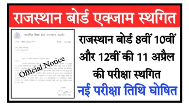 Photo of राजस्थान माध्यमिक शिक्षा बोर्ड ने स्थगित की 11 अप्रैल को 10वीं, 8वीं और 12वीं की परीक्षा…