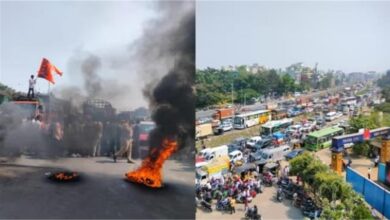 Photo of मराठा आरक्षण आंदोलन तेज होने पर मुंबई-बेंगलुरु राजमार्ग ब्लॉक, लगा जाम