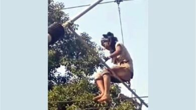 Photo of हाई वोल्टेज तारों के खंभे पर चढ़ी युवती, जाने पूरा मामला