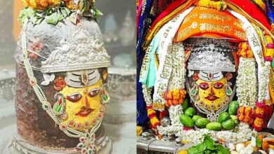 Photo of भस्म आरती में नया मुकुट पहनकर सजे बाबा महाकाल, आंकड़े की पहनी माला