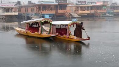 Photo of डल झील में जमी बर्फ की परत, शिकारा और हाउसबोट मालिक परेशान