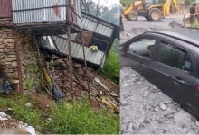 Photo of  बाजार में भूधंसाव से दुकानें क्षतिग्रस्त, मलबे में फंसी कार