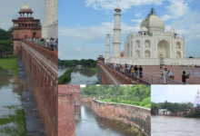 Photo of यमुना की लहरों के बीच ताजमहल दीदार… ऐसा दृश्य देखने उमड़े पर्यटक