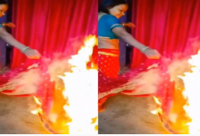 Photo of वायरल होने के लिए महिला ने साड़ी में आग लगाकर बनाई वीडियो