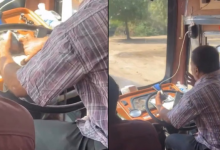 Photo of ड्राइवर ने सुरक्षा रखी ताक पर, बस चलाते-चलाते खाने लगा खाना