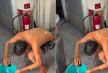 Photo of  ट्रेन में बेफिक्र होकर बाल्टी लेकर नहाने लगा यात्री